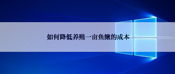  如何降低养殖一亩鱼鳅的成本